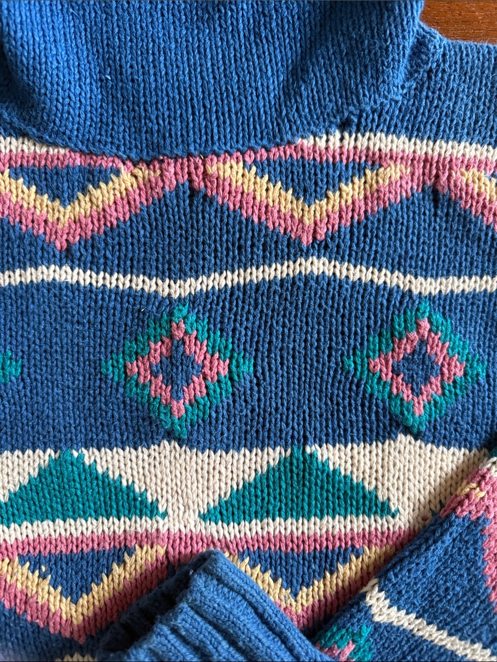 Vintage Marina Blue Geometric Pattern Mock Turtleneck Sweater - Picture 5 of 12